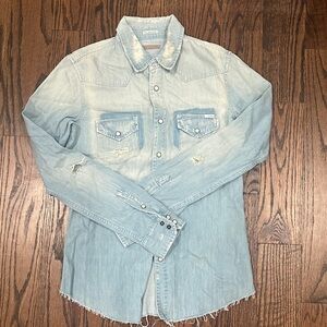 MOTHER Faded Blue Denim Button Down Shirt
